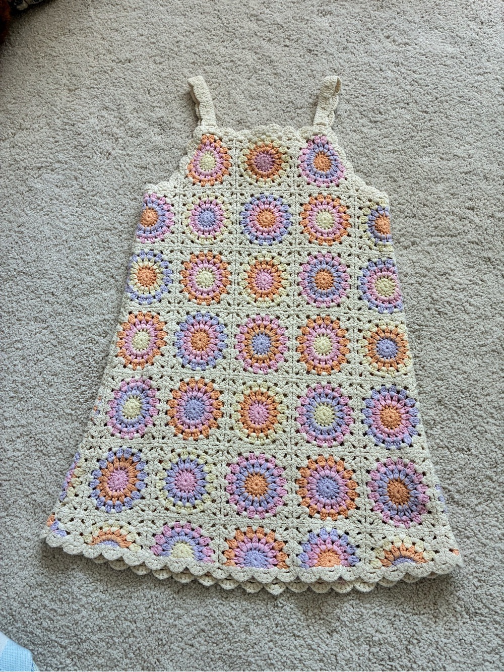 Zara Cream Crochet Sundress with Pastel Pink, Lavender & Peach Accents